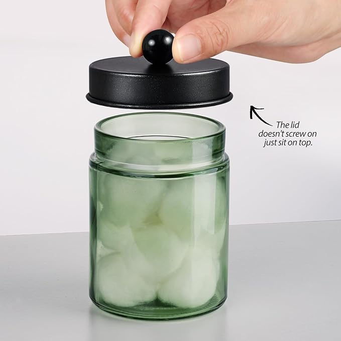 3 Pack Apothecary Jar Canisters Bathroom Vanity Organizer - Qtip Holder Storage Organizer Set Countertop Canister with Stainless Steel Lids &Cute Stickers for Qtips,Cotton Swabs,Makeup Sponges,Floss