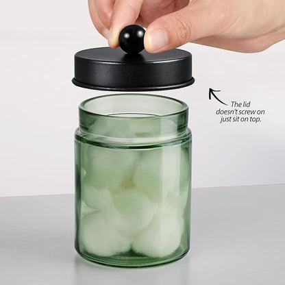 3 Pack Apothecary Jar Canisters Bathroom Vanity Organizer - Qtip Holder Storage Organizer Set Countertop Canister with Stainless Steel Lids &Cute Stickers for Qtips,Cotton Swabs,Makeup Sponges,Floss