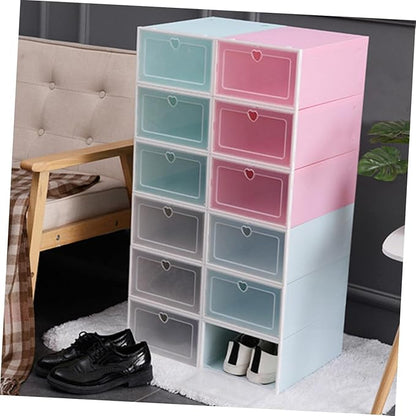 PRETYZOOM 4Pcs Capacity Transparent Thickened Plastic Storage Case with Clamshell Design Drawer Type Shoes Container Shaped Lid for Seasonal Shoe Organization Dust
