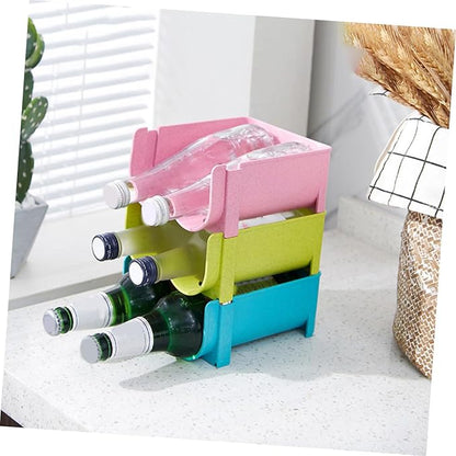 PRETYZOOM 3pcs Stackable Drink Box Organizer for Refrigerator Non-skid Storage Container for Wine and Canned Beverages Design Green Blue and Pink Home Use