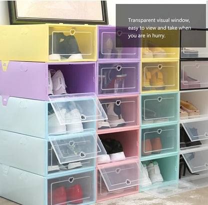 MAGICLULU 6pcs Women Shoes Storage Box Plastic Clamshell Shoe Organizer 31x21.5x12.5cm Stackable Storage Case for Closet and Travel