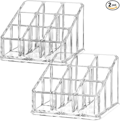2 PCS Lipstick Organizer and Storage, Acrylic Lipstick Holder, 9 Slots Clear Case Display Rack Holder (QX153)