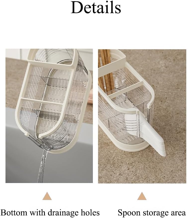 Clear Countertop Cutlery Drying Holder Utensil Holder Cutlery Drainer Tableware Holder Box Tabletop Separated Fork Chopstick Kitchen Storage Cutlery Utensil Organizer