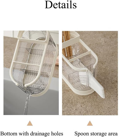 Clear Countertop Cutlery Drying Holder Utensil Holder Cutlery Drainer Tableware Holder Box Tabletop Separated Fork Chopstick Kitchen Storage Cutlery Utensil Organizer