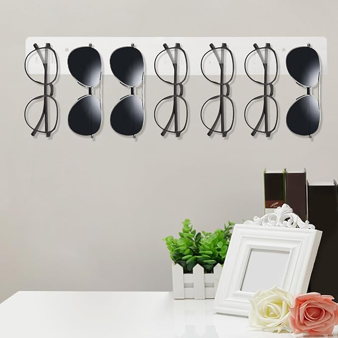 Wall Mount Sunglasses Storage Organizer Acrylic Holder Modern Eyeglasses Display Holder Set of 2 Sunglass Holder for Wall Transparent Eyewear Display