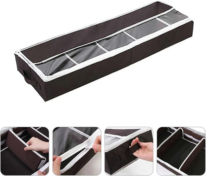 Tofficu Foldable Shoe Storage Box with Visible Window Small Coffee Non-woven Multi-purpose Shoes Organizer for Home Closet and Seasonal Storage