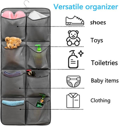 Dual Sided Hanging Closet Organizer Shoe Rack Holder with 26 Large Pockets (GREY)