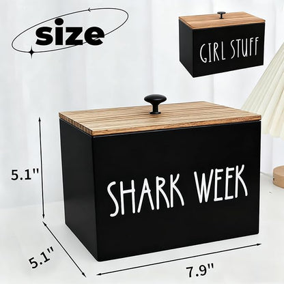 Tampon Holder for Bathroom Decor Feminine Product Organizer with Lid Movable Partition Storage Container Feminine Product Wood Tampon Dispenser Bathroom Accessories Box for Girl Stuff (Black)