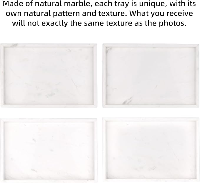 Marble Bathroom Vanity Tray, Natural Luxury Vanity Home Kitchen Bathroom Table Tray, Stone Decorative Countertop Dresser Trays for Key Coffee Perfume Jewelry Makeup (Jazz White, 12"x 8" x1.2")