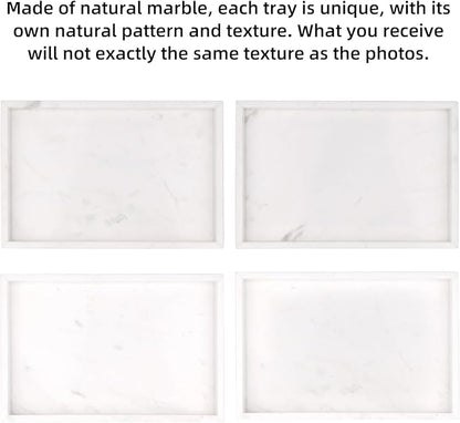 Marble Bathroom Vanity Tray, Natural Luxury Vanity Home Kitchen Bathroom Table Tray, Stone Decorative Countertop Dresser Trays for Key Coffee Perfume Jewelry Makeup (Jazz White, 12"x 8" x1.2")