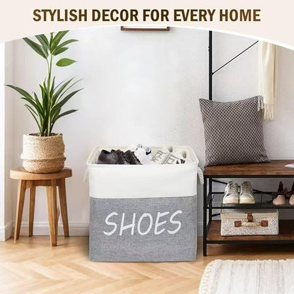 Large Fabric Shoe Basket,Flodable Shoe Storage Bin for Entryway,Hallway or Mudroom,Stylish Shoe Storage Container (Large-2 Pack)