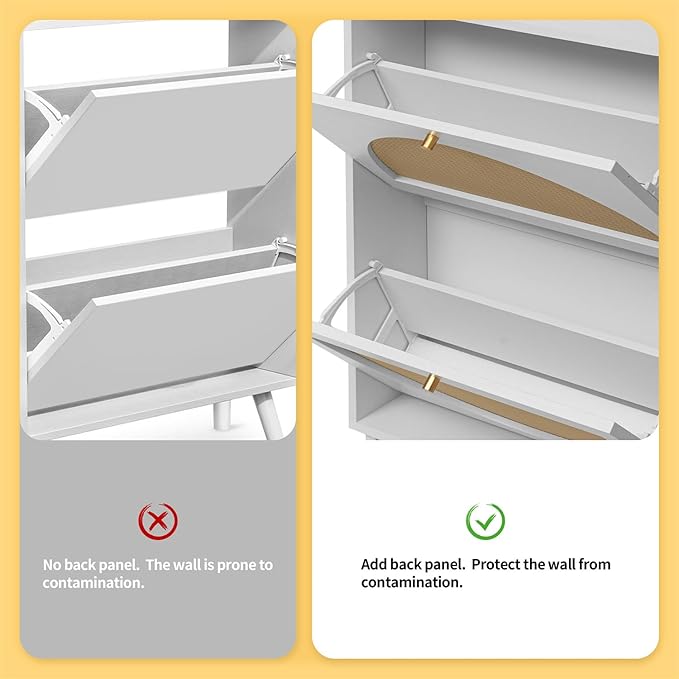 ZeHuoGe Rattan Shoe Cabinet with 2 Flip Drawers, White Shoe Shelf Organizer with Circle Rattan Doors, Entryway Narrow Storage Cabinet for Heels,Slippers(White)