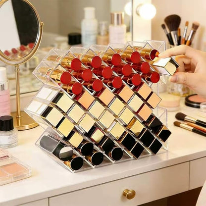 AKAZA 4 Pack Acrylic Lipstick Holder Organizer, 64 Slot Clear Makeup Storage for Lip Gloss, Lipstick, Cosmetics, Skincare, Perfume – Vanity Display Tower,Fish Shape Decorative Stand