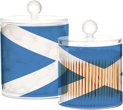 DOMIKING Scotland Flag 2 Pack Bathroom Canisters Cotton Swab Holder Dispenser Plastic Cotton Ball Jar Acrylic Storage Containers for Cotton Swab Cotton Ball Cotton Round Pads