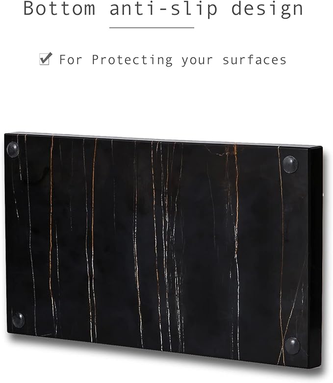 JIMEI Natural Real Marble Bathroom Vanity Tray Countertop 9'' Makeup Organizer for Dresser, Guest Towel Holder Tray Napkin Holder for Bathroom (Black)