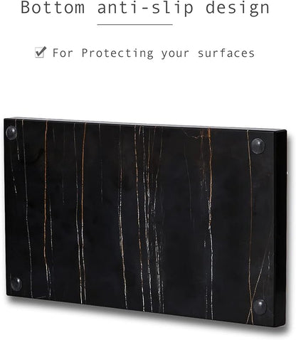 JIMEI Natural Real Marble Bathroom Vanity Tray Countertop 9'' Makeup Organizer for Dresser, Guest Towel Holder Tray Napkin Holder for Bathroom (Black)