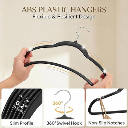 SMARTOR Plastic Hangers 50 Pack, Heavy Duty Plastic Hangers for Clothes - Non-Velvet Slim Hangers with 360° Swivel Hook & Clothes Thin Hanger - Durable Coat Hangars, Space Saving Hanger - Black