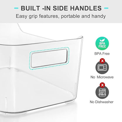 Heyuzb 8 Pack Plastic Organizer Bins and 20 Pcs Freezer Bags Multi-Use Pantry Organizers and Storage Clear Storage Bins for Organizing Kitchen, Fridge, Cabinet and Shelf