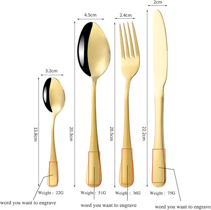 Custom Engraved Cutlery,Customized Tableware Set With Gift box, Personalized Lettering Name Fork/Knife/Spoon Stainless Steel Cutlery, Customized Gifts For Mama Nana Papa. (Gold)