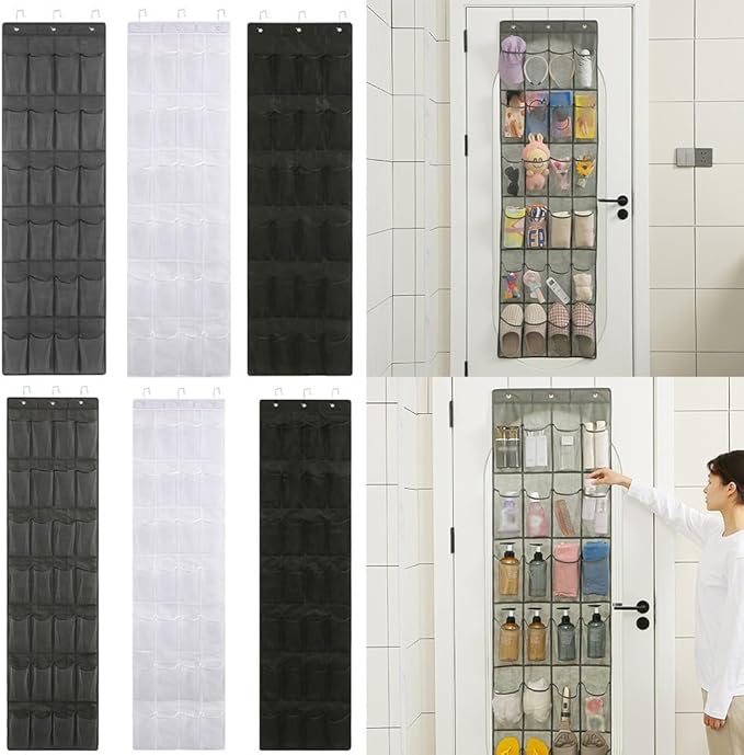 Over Door Shoe Organizer with 24 or 28 Pockets, Hanging Storage Rack for Shoes Slippers Accessories, Space Saving Tidy with Hooks, White or Gray(24 Pocket gray)
