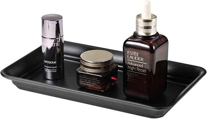 Vintage Farmhouse Decor Metal Vanity Tray, Countertop Guest Hand Towel Storage Organizer Tray Dispenser, Sturdy Holder for Perfume, Cosmetics, Jewelry, Makeup Bathroom Organizer (1 Pack, Black)