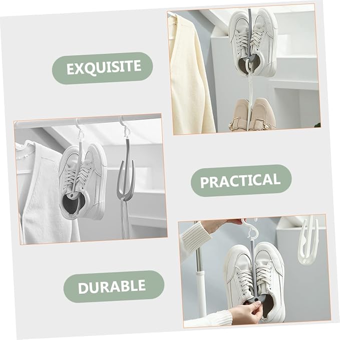 PRETYZOOM 10pcs Shoe Drying Rack Double Hooks Portable Hanging Shoe Organizer for Home and Shop Efficient Storage and Display Grey and Colors