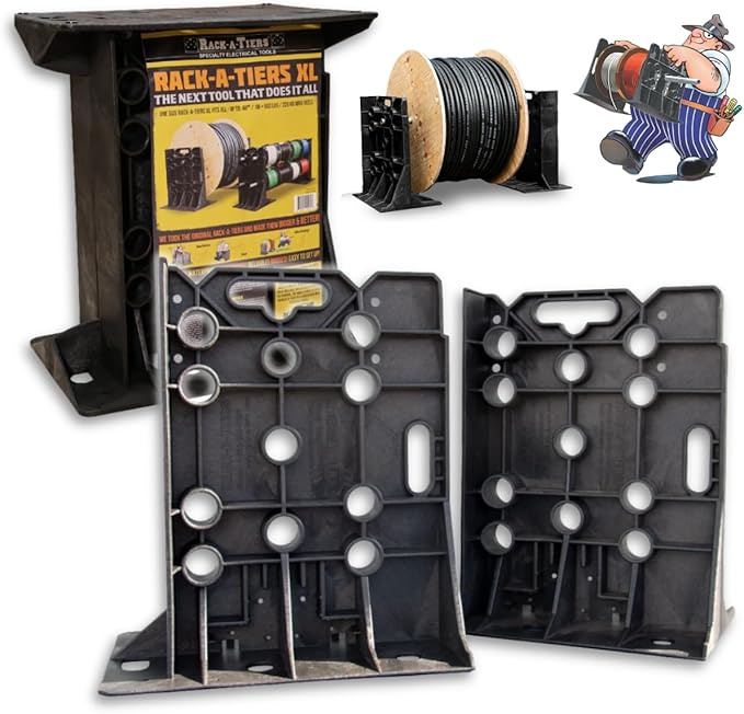 Rack-A-Tiers XL Multi-Purpose Cable Dispenser - Award Winning Electrical Wire Rack, Wire Spool Caddy (11470)