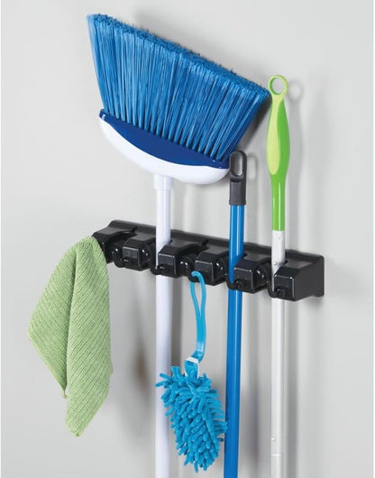iDesign InterDesign Kitchen, Laundry Room, Garage or Utility Closet – Black Wall Mount Mop & Broom Holder