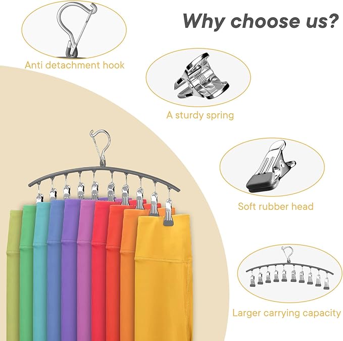 Legging Organizer for Closet，2 Pack ArtHonor Steel core Hangers with Clips Holds 20 Leggings/Pants/Jeans,Hangers Space Saving Hanging Closet Organizer for Closet Organizers and Storage