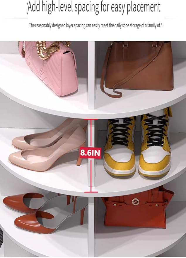 Runboll 8-Tier Rotating Shoe Rack Tower Spinning Shoe Display Lazy Susan Tower, Shoe and Vertical Handbag 360 Revolving Storage Organizer Rack for Living Room Entryway Doorway