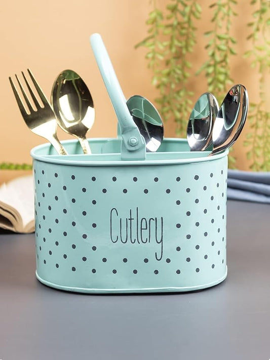Metal Self Draining Tableware Storage Box - Spoon, Knife, Fork, Chopstick, Cutlery Holder Kitchen Organizer Stand Dining Multifunctional Stand Drawer Organisers, (Green)