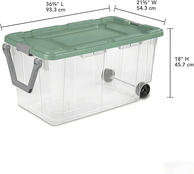 160 Quart Durable Clear Storage Container with Latch Lid and Pull Handle, Light Green, 2 Pack