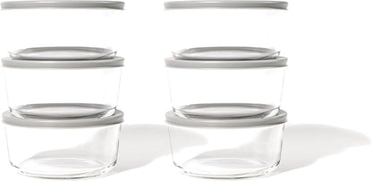12-Piece Glass Food Storage Containers Set (6 Containers + 6 BPA-Free Lids) | 2-Cup, Leakproof | Microwave, Freezer, Oven & Dishwasher Safe | Ideal for Meal Prep & Pantry Organization, Grey