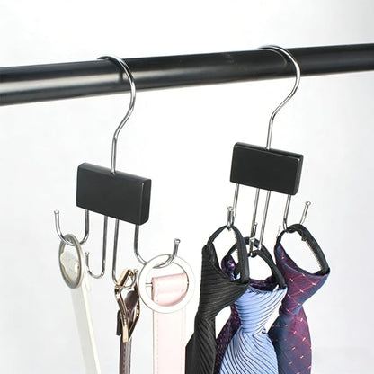 Belt Hanger for Closet Rotatable Belt Rack Closet Accessories Organizer Four Hooks for Belt Bra Tank Top Tie Black
