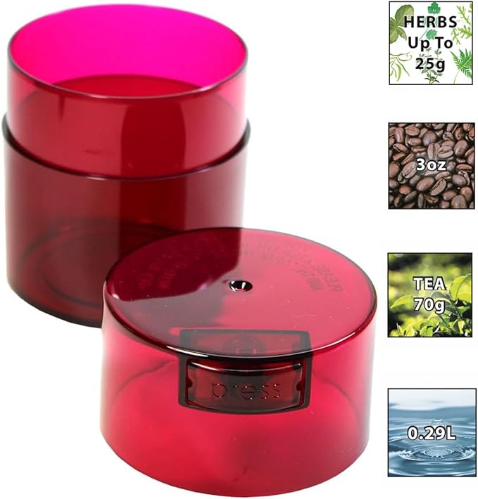 Tightvac - Premium Airtight Herb Storage Container - Holds ½ oz to 3 ounces - Keep Your Herbs and Dry Goods Fresh and Flavorful. Red Tint
