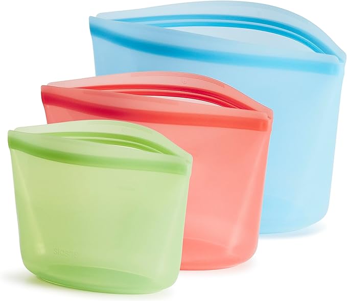 Stasher Silicone Reusable Storage Bags, 3-Pack, Reusable Freezer Bags, Microwave, Dishwasher, Oven Safe, Sous Vide, Premium Lunch Containers, Eco Friendly, Food Storage Bags, Snack Bags, Multicolor | Reusable Food Bags