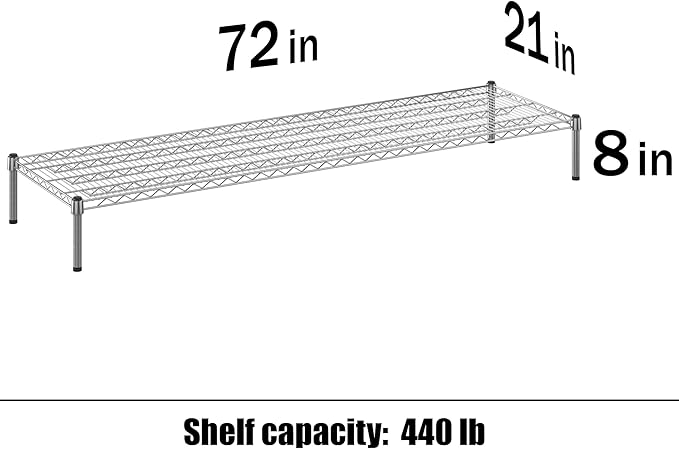 21" Deep x 72" Wide x 8" Height Wire Shelving Kit | 1-Tier | NSF Commercial Storage Rack Unit
