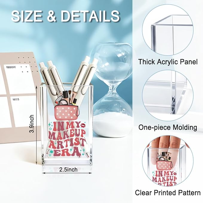 In My Makeup Artist Era Acrylic Cosmetic Holder, Funny Makeup Brush Holder Gifts for Cosmetologist Women Girls, Bathroom Vanity Storage for Make up Brushes, Vanity Desk Accessories