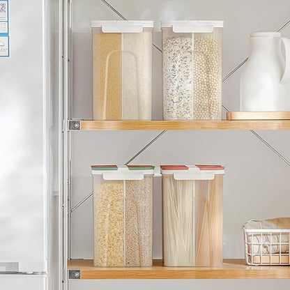 Poeland Storage Jars Canisters with Built-in partition / 4 compartments for Spaghetti Pasta Noodles Cereal - White 2Pack