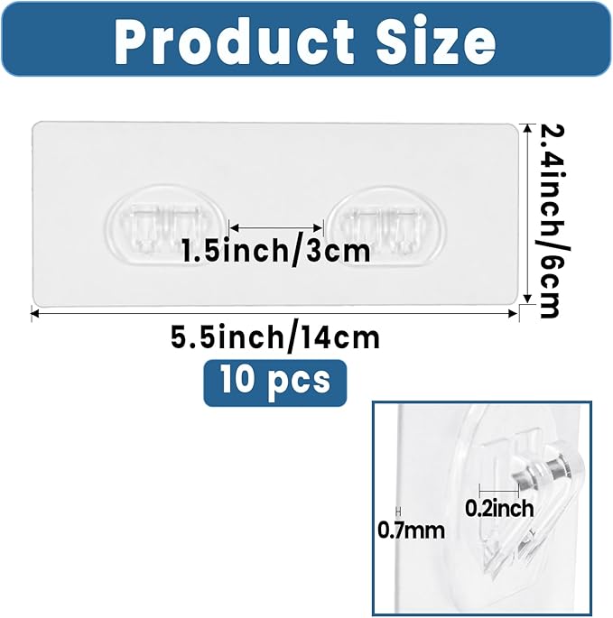 10 Pack Shower Caddy Adhesive Replacement, Shower Shelf Strong Adhesive Hooks, No Drilling, Transparent WaterProof Strips for Bathroom Shelves & Kitchen Racks