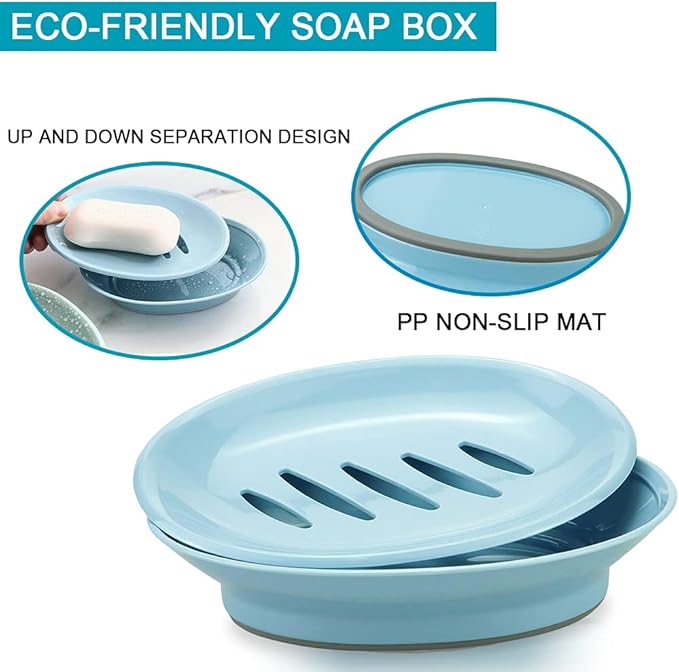TCOTBE 2 Pack Soap Dishes,Removable Soap Drainers Plastic Soap Holder,Plastic Simple Double Compartment Drain Soap Box,Soap Saver Box Container for Bathroom,Blue, Green