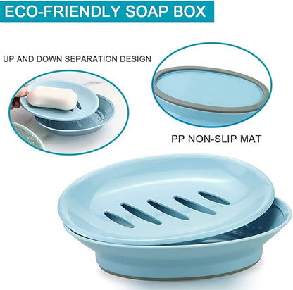 TCOTBE 2 Pack Soap Dishes,Removable Soap Drainers Plastic Soap Holder,Plastic Simple Double Compartment Drain Soap Box,Soap Saver Box Container for Bathroom,Blue, Green