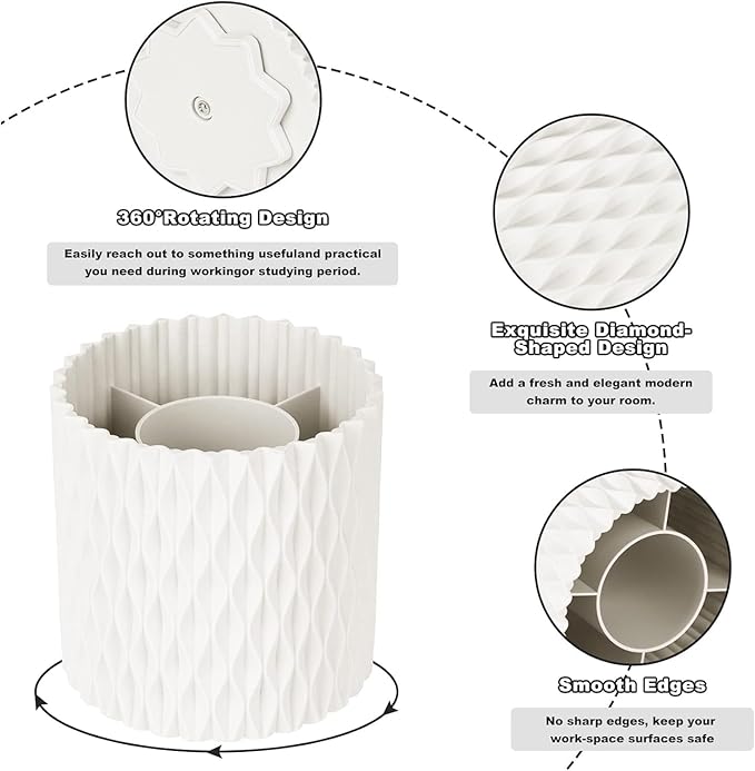 Makeup Brush Holder Organizer-360° Rotating Makeup Brush Storage,Pencil Pen Holder Cup,Desk Accessories,5 Slot Make up Brushes Cup, for Vanity Desktop Bathroom Countertop (White)