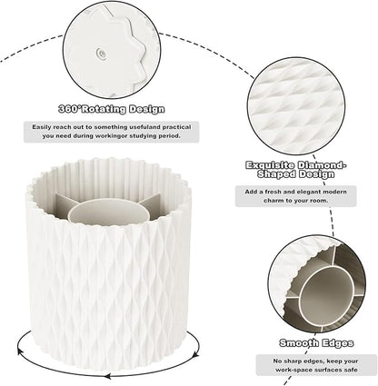 Makeup Brush Holder Organizer-360° Rotating Makeup Brush Storage,Pencil Pen Holder Cup,Desk Accessories,5 Slot Make up Brushes Cup, for Vanity Desktop Bathroom Countertop (White)