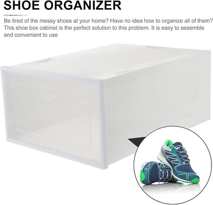 Plastic Shoe Storage Box 2pcs, Drawer-type Shoe Organizer 35x24x14.5cm, Stackable Creative Storage Case for Sneakers and Boots, Beige