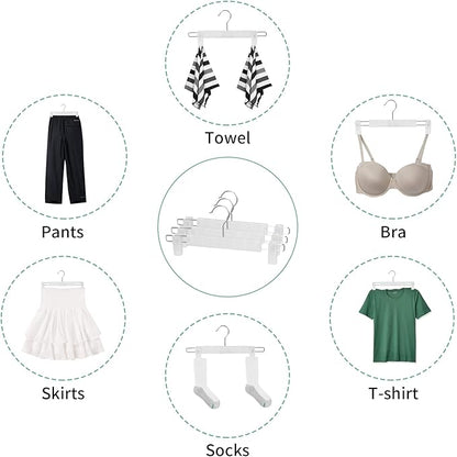 Skirt Hangers 20 Pack, Pants Hangers with Clips，360 ° Swivel Hook Space Saving Hangersfor Pants, Skirts, Clothes, Jeans, Translucent