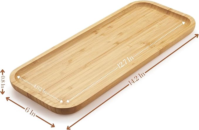 Bamboo Vanity Tray, Bathroom Counter Tray, Toilet Tank Top Tray for Organizing and Decor Display, 14.2 x 6 x 0.8 inch