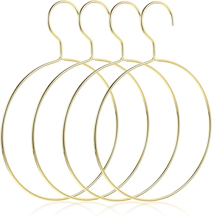 PRETYZOOM 4Pcs Golden Scarf Hangers for Closet Organization, Metal Belt and Scarf Holder Rings, Space-Saving Clothes Organizer for Ties, Belts, Scarves, and Accessories