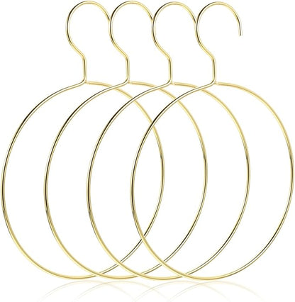 PRETYZOOM 4Pcs Golden Scarf Hangers for Closet Organization, Metal Belt and Scarf Holder Rings, Space-Saving Clothes Organizer for Ties, Belts, Scarves, and Accessories