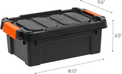 3 Gal. Heavy Duty Plastic Storage Bins with Lockable Lids - Stackable Latching Totes for Tools, Seasonal Items, Sports Equipment, Black
